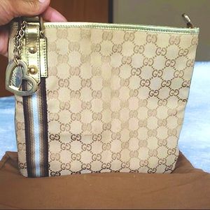 $660 value Gucci Crossbody bag khaki gold 90s Sherry collection Rare tote, charm